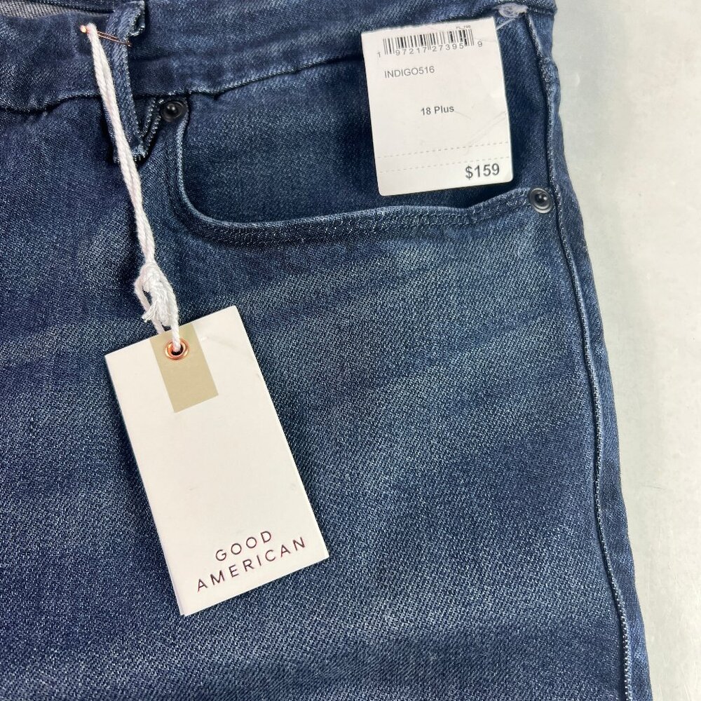 Good American Jean Women 38x33* Good Legs Flare High Rise Dark Blue Denim Tag 18 - Picture 7 of 16